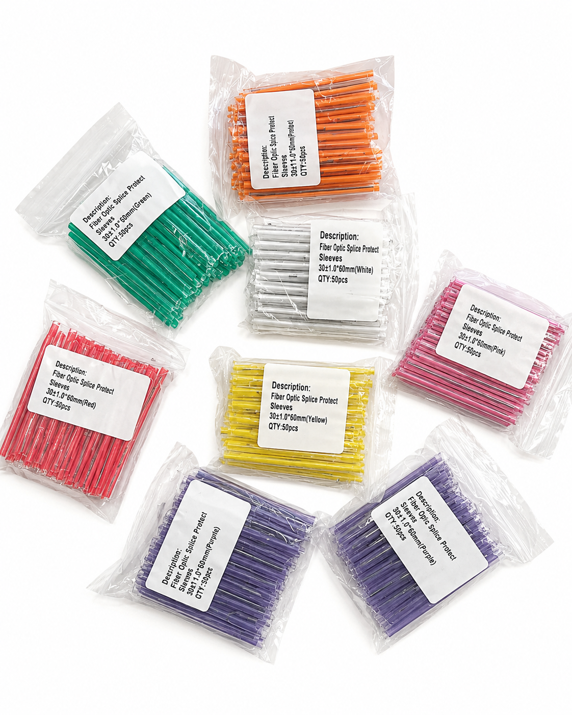 60mm Fiber Optic Fusion Splice Protection Sleeves – 50 Pieces