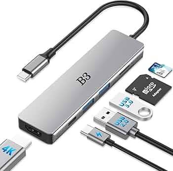 B3 6-in-1 USB-C Hub with 4K HDMI, 2×USB 3.0, SD/TF Card Reader and USB-C PD