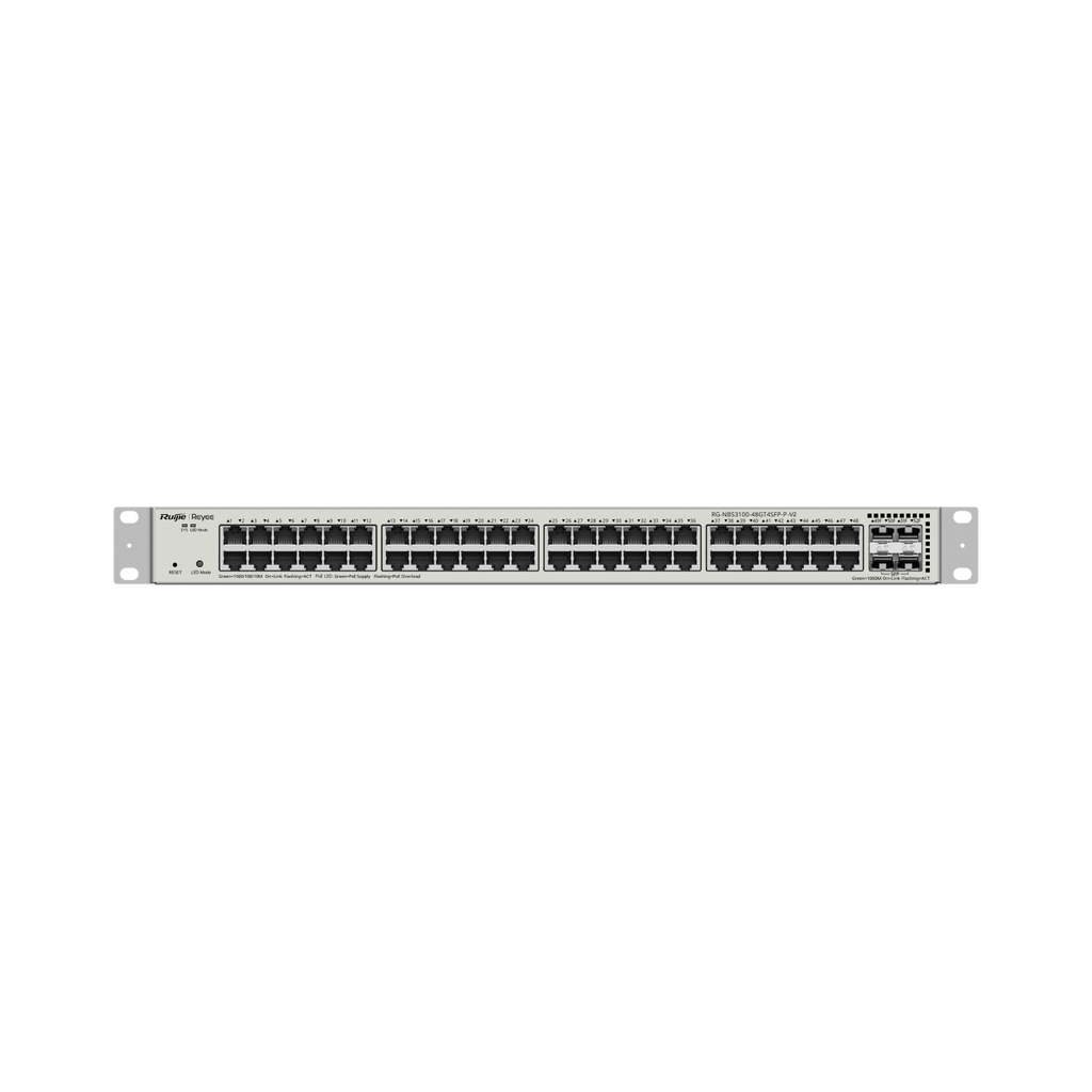 Ruijie Reyee RG-NBS3100-48GT4SFP-P-V2, 48-Port Gigabit Layer 2 Cloud Managed PoE Switch, 4 x 1G Uplinks